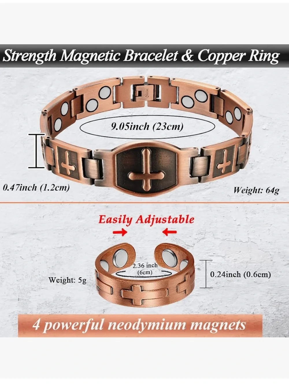 Copper Magnetic Therapy Bracelet and Ring Set